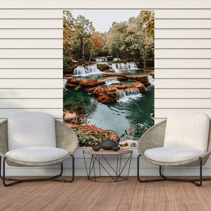 Watervallen in herfstbos landschap tuinposter