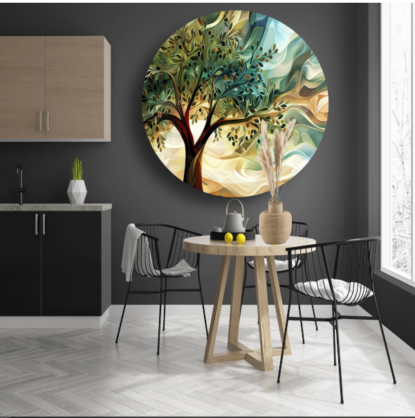 Abstracte olijfboom met takken aluminium muurcirkel