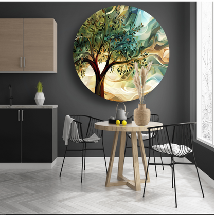Abstracte olijfboom met takken aluminium muurcirkel