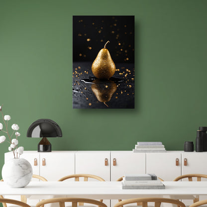 Gouden Peer met Glitters op Zwarte Ondergrond acrylglas