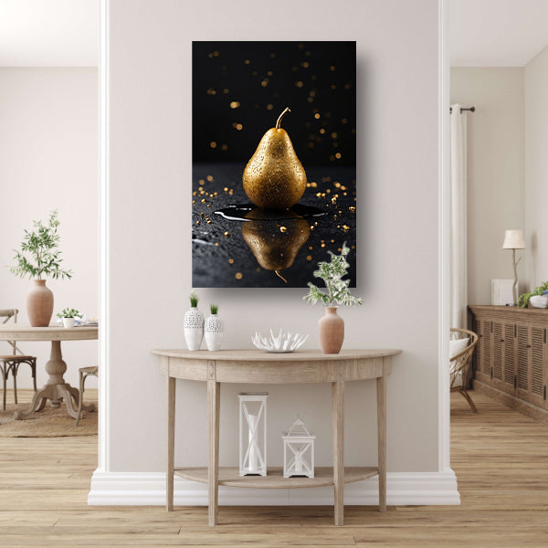 Gouden Peer met Glitters op Zwarte Ondergrond acrylglas