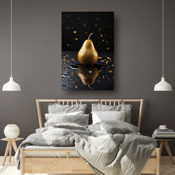 Gouden Peer met Glitters op Zwarte Ondergrond acrylglas