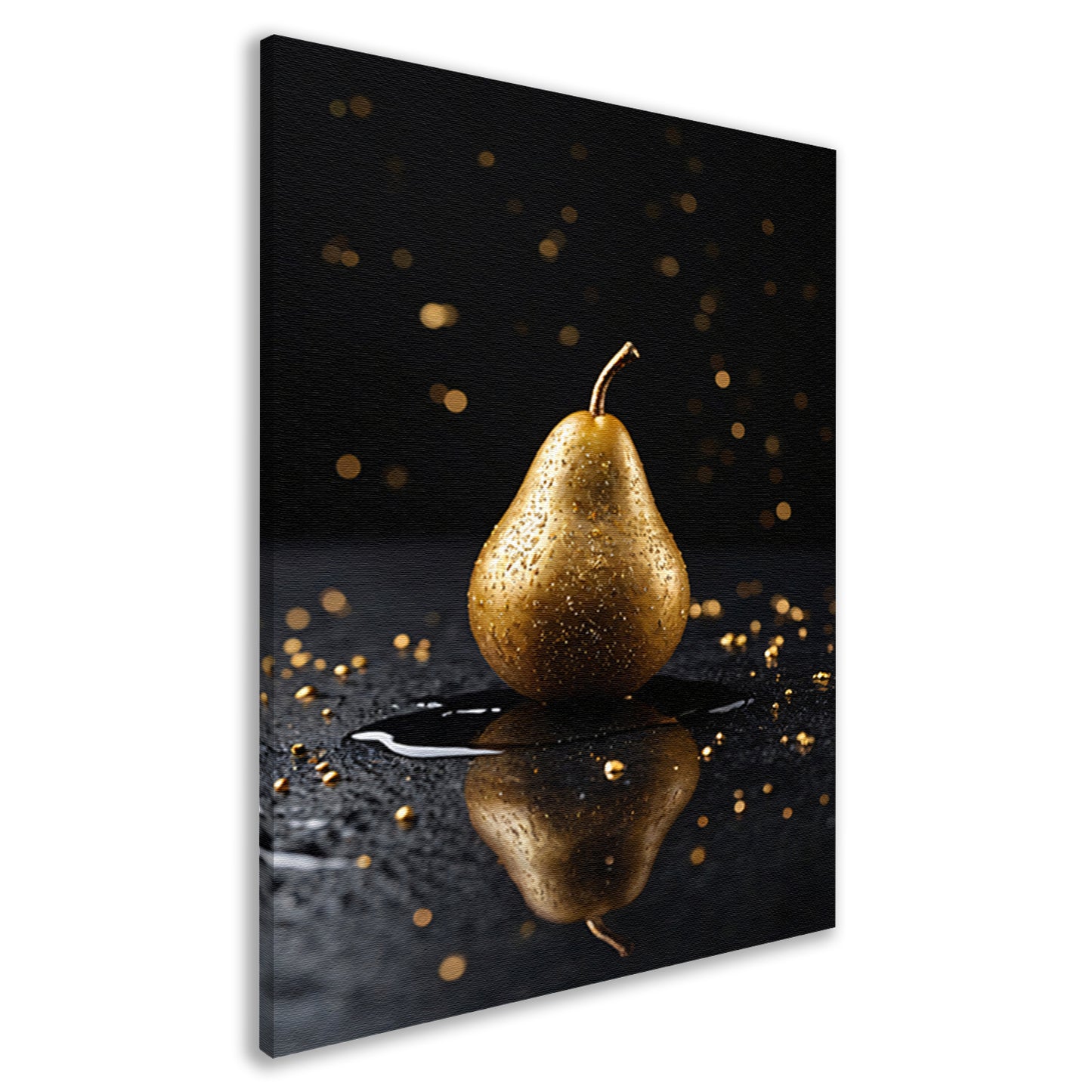 Gouden Peer met Glitters op Zwarte Ondergrond canvas