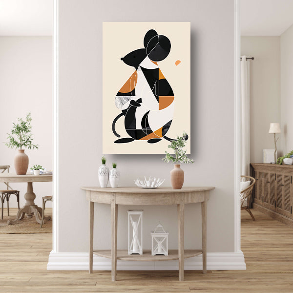 Abstract Minimalistisch Muis in Aardse Kleuren canvas met baklijst