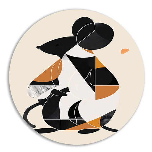 Abstract Minimalistisch Muis in Aardse Kleuren aluminium muurcirkel