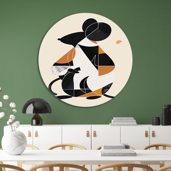 Abstract Minimalistisch Muis in Aardse Kleuren aluminium muurcirkel