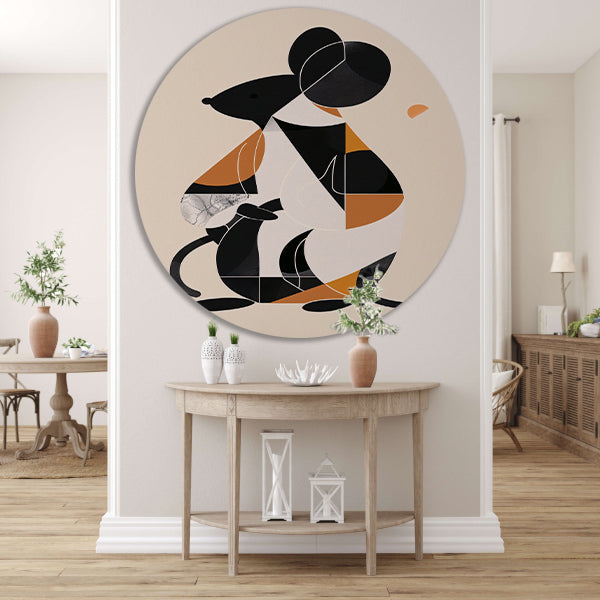 Abstract Minimalistisch Muis in Aardse Kleuren aluminium muurcirkel