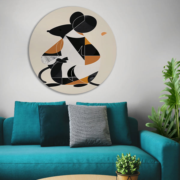 Abstract Minimalistisch Muis in Aardse Kleuren aluminium muurcirkel