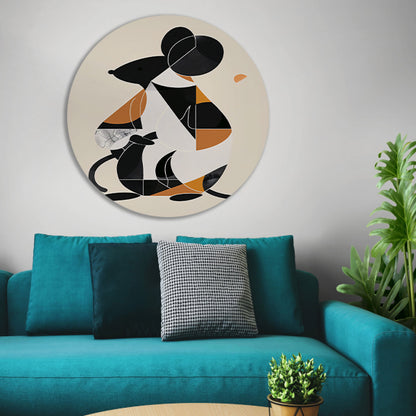 Abstract Minimalistisch Muis in Aardse Kleuren aluminium muurcirkel