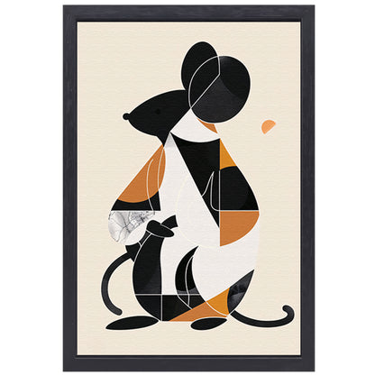 Abstract Minimalistisch Muis in Aardse Kleuren canvas met baklijst