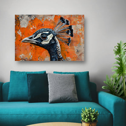 Realistisch schilderij van een pauw met abstracte achtergrond acrylglas