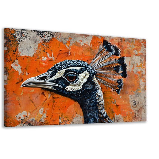 Realistisch schilderij van een pauw met abstracte achtergrond canvas