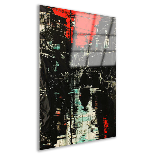 Moderne stadswandeling met dramatische reflecties acrylglas