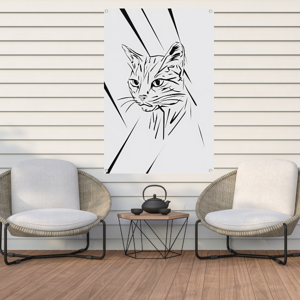 Minimalistische zwart-witte kat in lijnen tuinposter