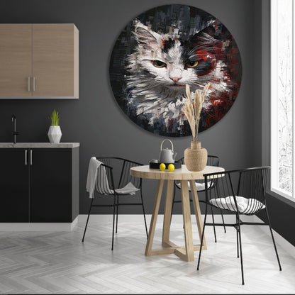 Abstracte Kat met Levendige Ogen aluminium muurcirkel