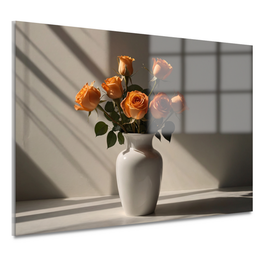 Elegante oranje rozen in witte vaas acrylglas