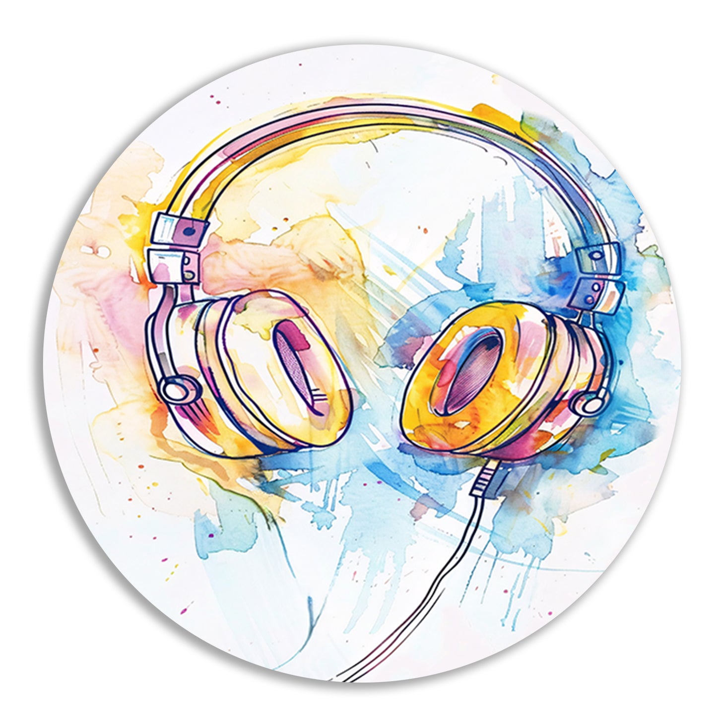 Kleurrijk Aquarel Koptelefoon Kunst forex muurcirkel