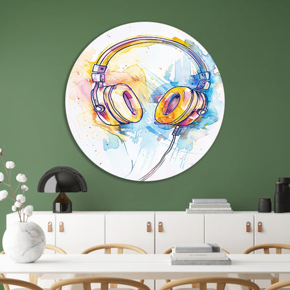Kleurrijk Aquarel Koptelefoon Kunst aluminium muurcirkel