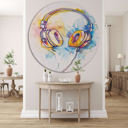 Kleurrijk Aquarel Koptelefoon Kunst forex muurcirkel