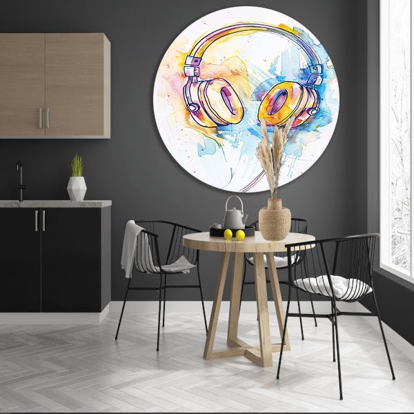 Kleurrijk Aquarel Koptelefoon Kunst aluminium muurcirkel
