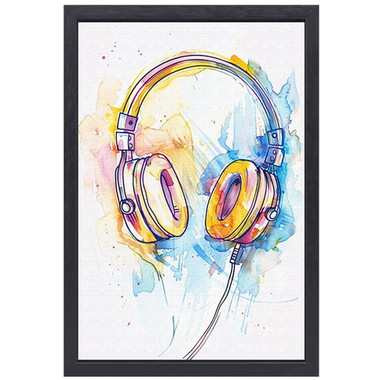 Kleurrijk Aquarel Koptelefoon Kunst canvas met baklijst