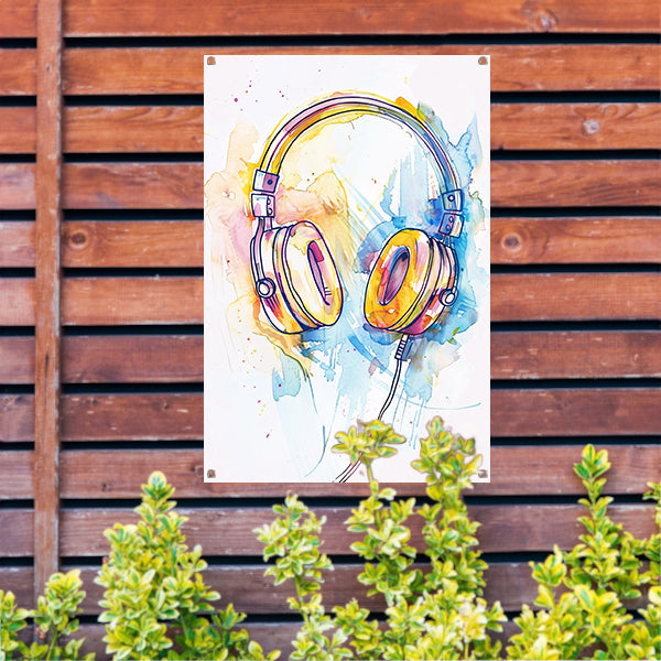 Kleurrijk Aquarel Koptelefoon Kunst tuinposter