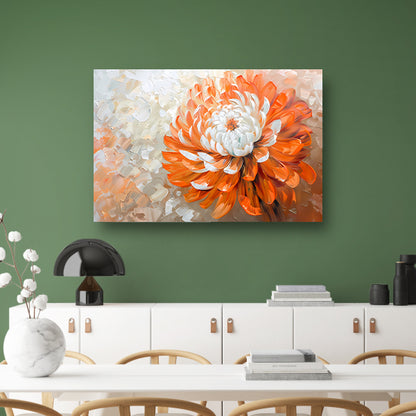 Abstract schilderij van oranje en witte bloem canvas met baklijst