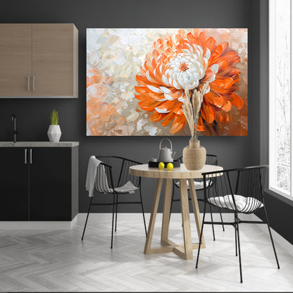 Abstract schilderij van oranje en witte bloem canvas met baklijst