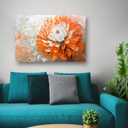 Abstract schilderij van oranje en witte bloem poster