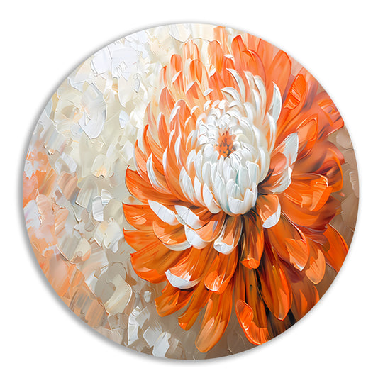 Abstract schilderij van oranje en witte bloem aluminium muurcirkel
