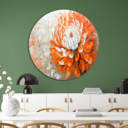 Abstract schilderij van oranje en witte bloem aluminium muurcirkel