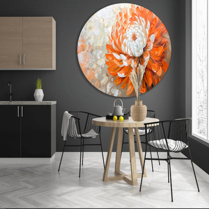 Abstract schilderij van oranje en witte bloem aluminium muurcirkel
