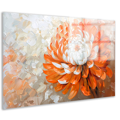 Abstract schilderij van oranje en witte bloem acrylglas