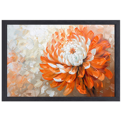 Abstract schilderij van oranje en witte bloem canvas met baklijst