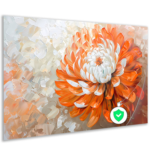 Abstract schilderij van oranje en witte bloem poster