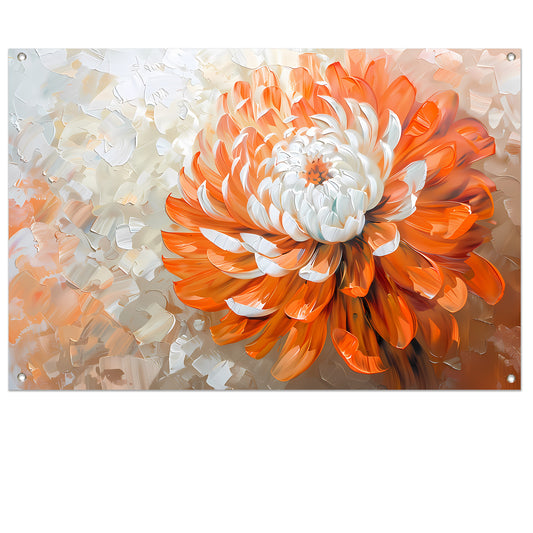 Abstract schilderij van oranje en witte bloem tuinposter