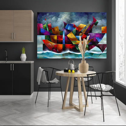 Abstracte Kleurenstorm met Golven en Boot acrylglas