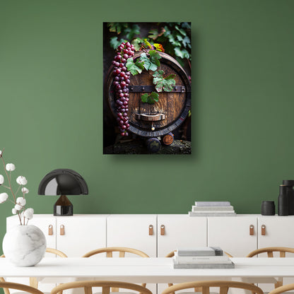 Tros Druiven en Houten Vat in Wijngaard poster