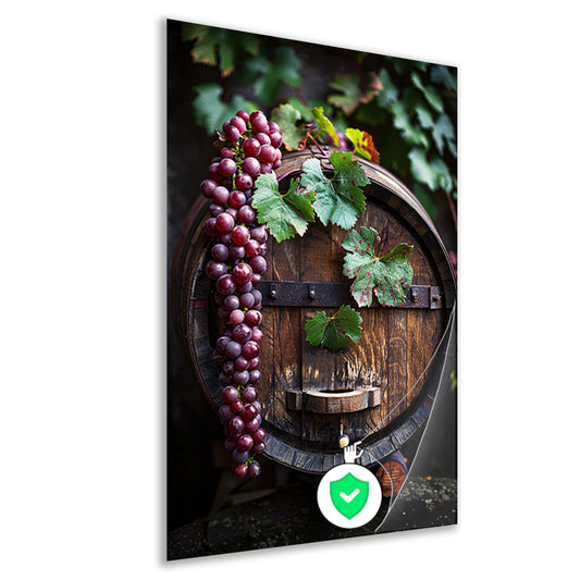 Tros Druiven en Houten Vat in Wijngaard poster