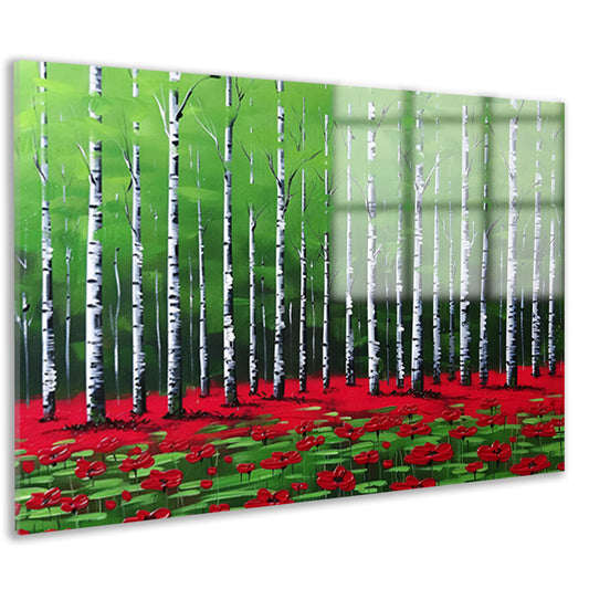 Abstract schilderij van bos met bloemen acrylglas