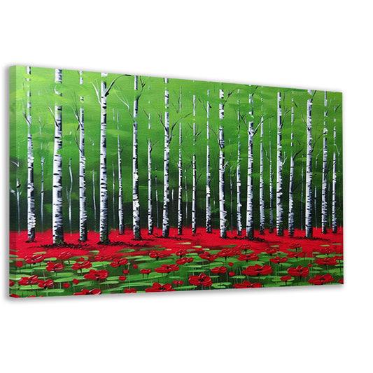 Abstract schilderij van bos met bloemen canvas