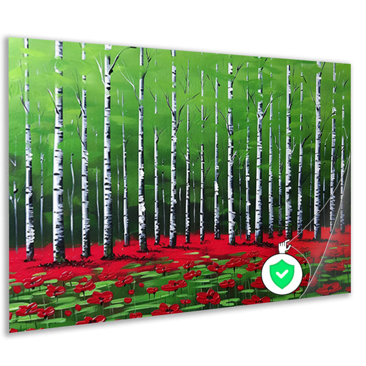 Abstract schilderij van bos met bloemen poster