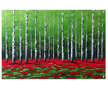Abstract schilderij van bos met bloemen tuinposter