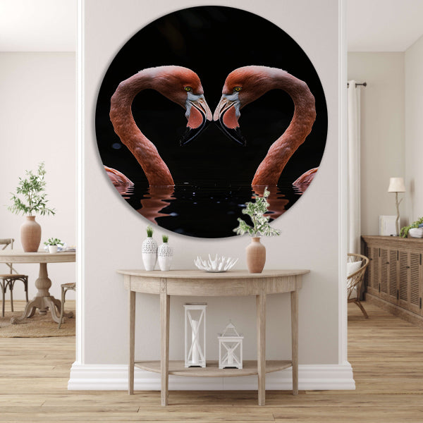 Twee flamingos vormen hart in water forex muurcirkel