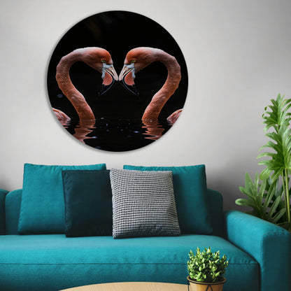 Twee flamingos vormen hart in water forex muurcirkel