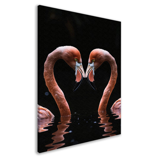 Twee flamingos vormen hart in water canvas