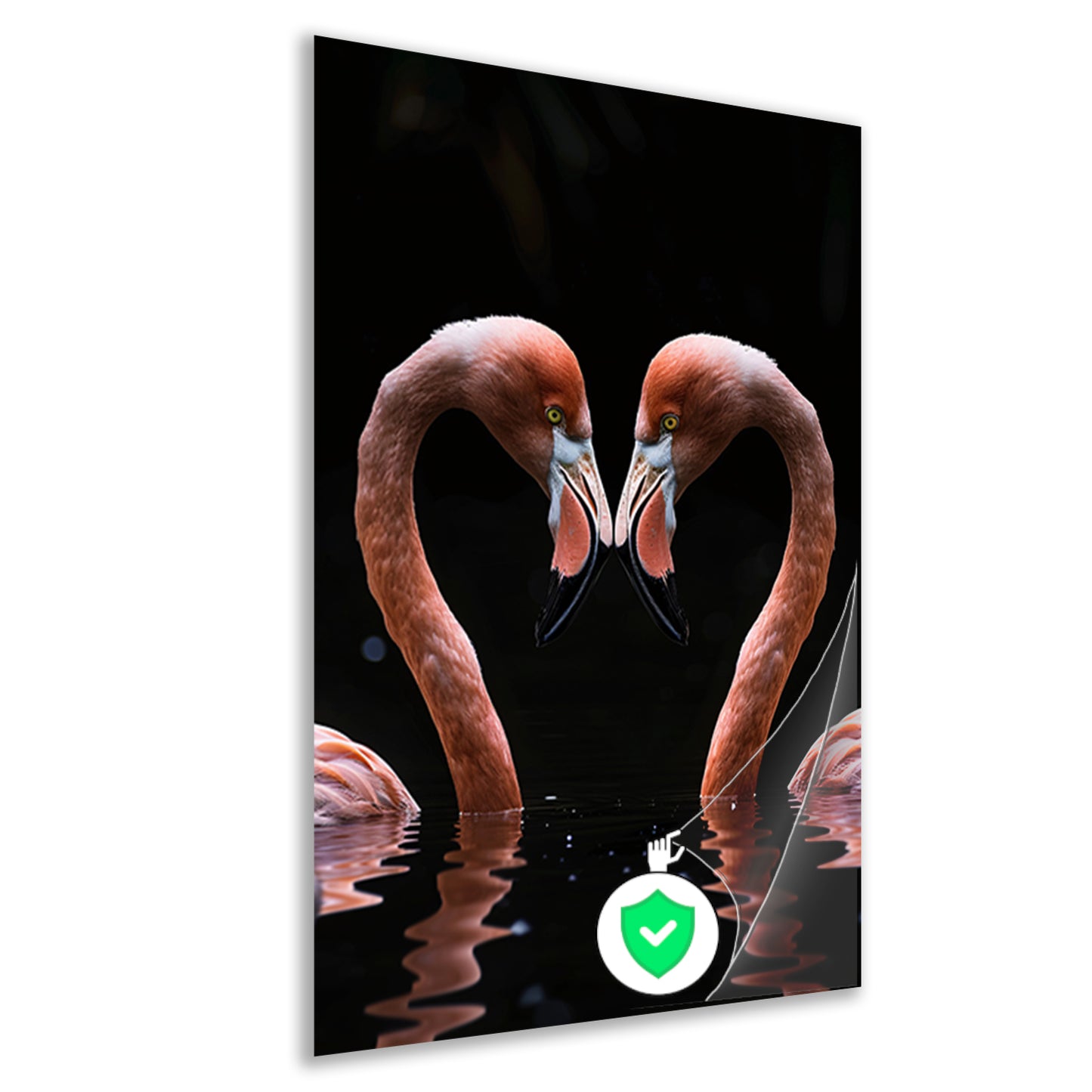 Twee flamingos vormen hart in water poster