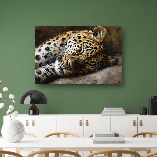 Gedetailleerde schilderij van slapende luipaard canvas