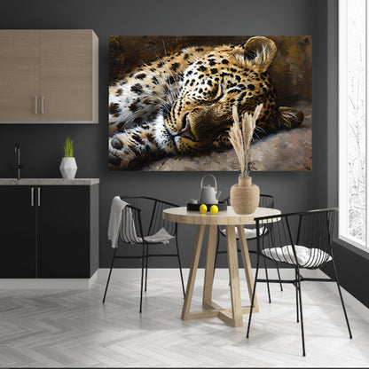Gedetailleerde schilderij van slapende luipaard canvas
