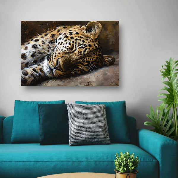 Gedetailleerde schilderij van slapende luipaard canvas